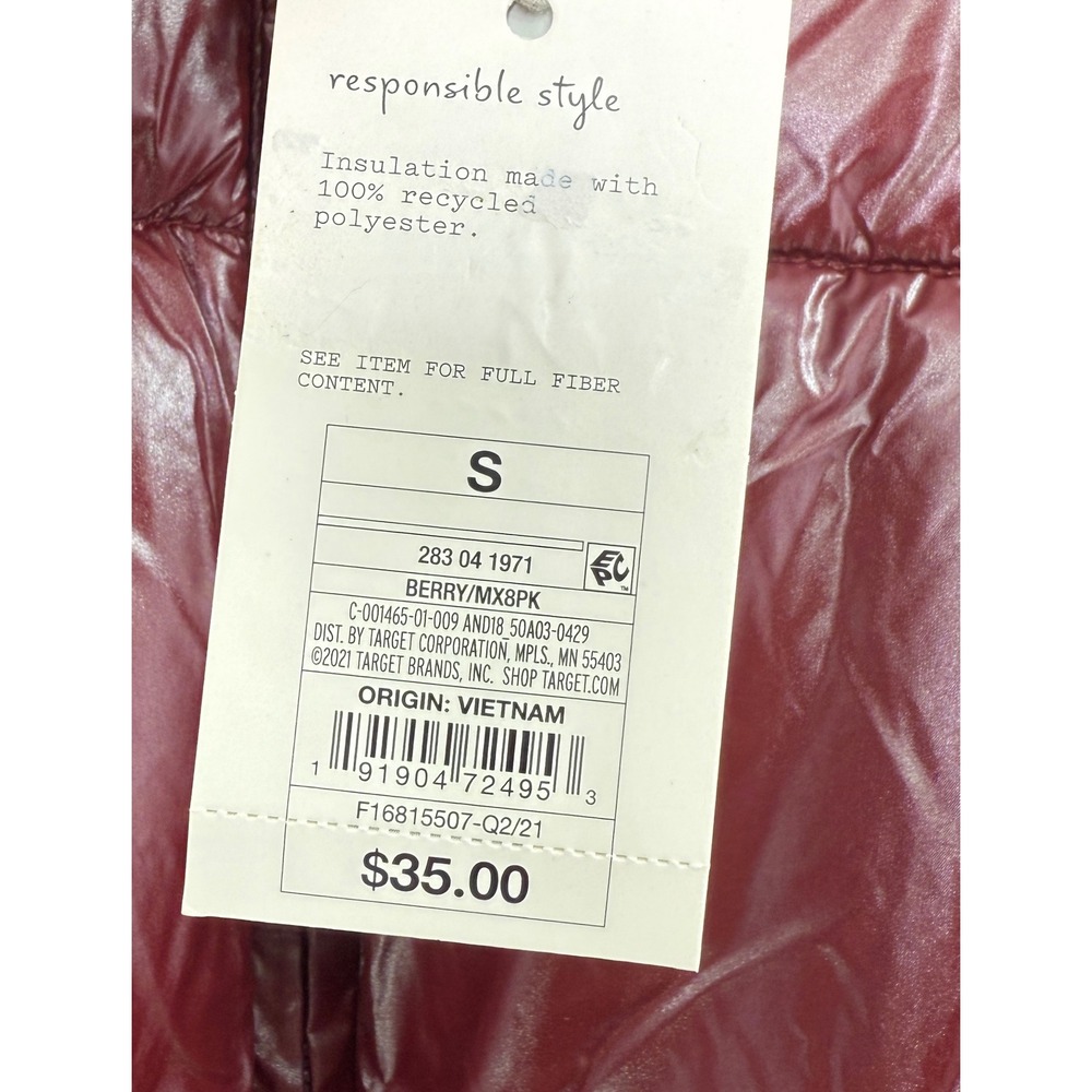 NWT A New Day Puffer Jacket Water Resistant Burgundy Red Quilted Coat Size Small - Picture 4 of 8